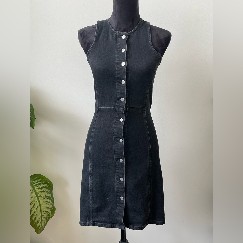 Calvin Klein Jeans Black Denim Button-Front Dress XS